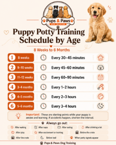 Puppy potty training schedule by age from 8 weeks to 6 months